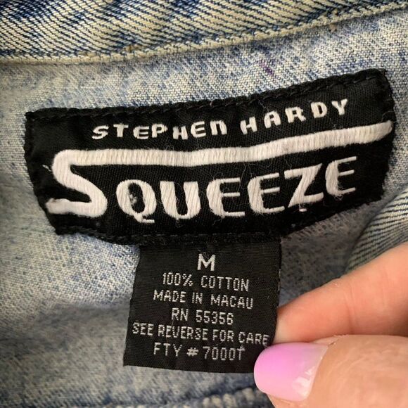 Vintage 90s Squeeze Button Up Denim Jean Jacket M Med Wash Stephen Hardy - Picture 7 of 7